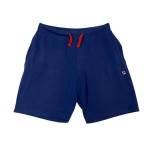 Fila Mens Fleece Sweat Shorts Navy Blue Elastic Waist Red Drawstring Size L